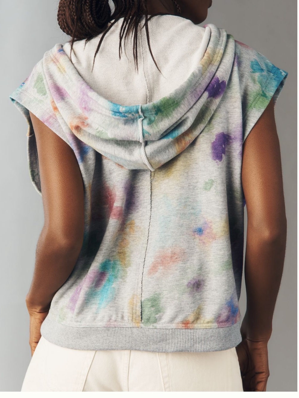 Pilcro Sleeveless Tie-Dye Half-Zip Hoodie in Pastel Multicolor - Picture 3 of 4